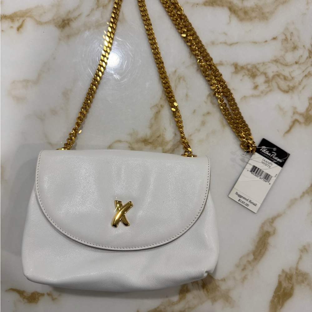 Paloma Picasso White Shoulder Bag with Gold Chain